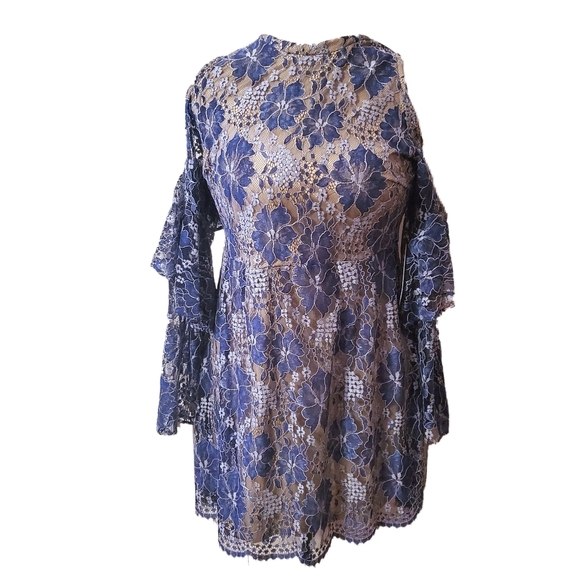 Venus Navy Lace Cold Shoulder Dress - Picture 7 of 11